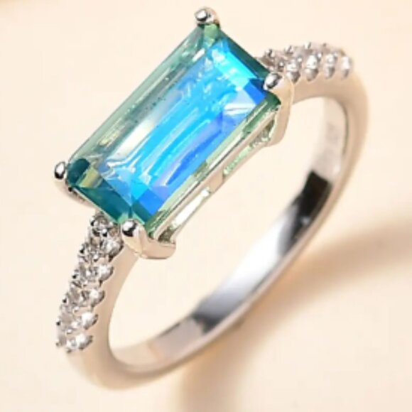 Peacock Quartz (Triplet) and White Zircon Ring - Picture 3 of 4